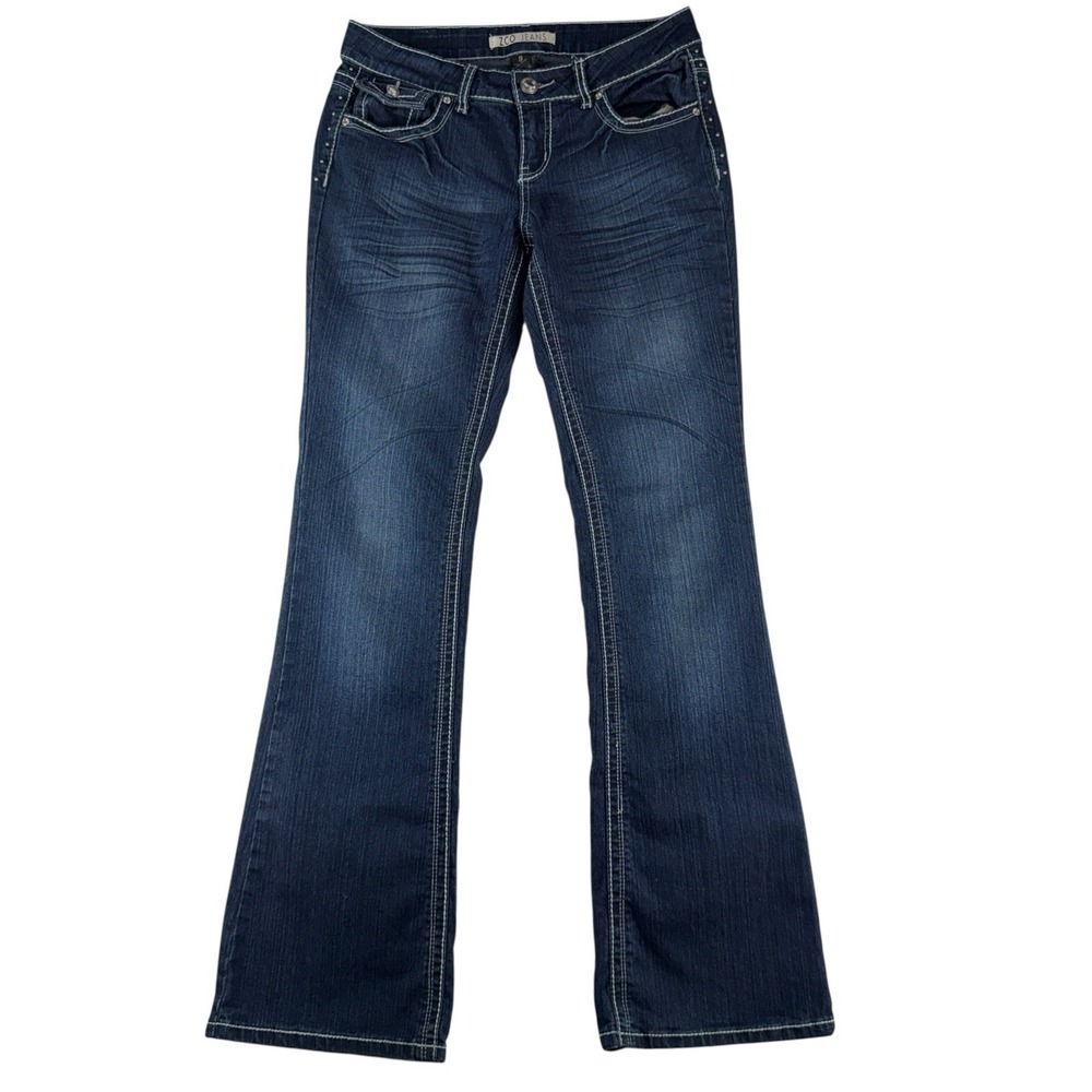 ZCO Jeans Size 9 Boot Cut Low Rise Denim Flap Bling Embellished Pocket Women's